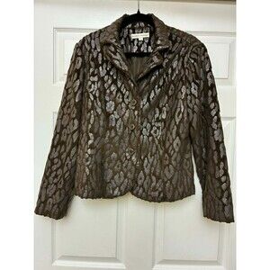 Bamboo Traders Brown Textured Animal Print Jacket L Button Front